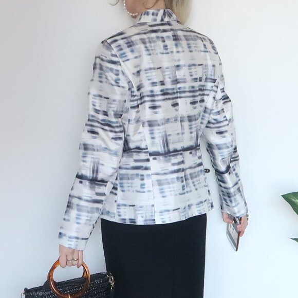 John Meyer White, Blue Grey Fitted Single Breasted Long Sleeve Blazer / Jacket - Picture 5 of 12